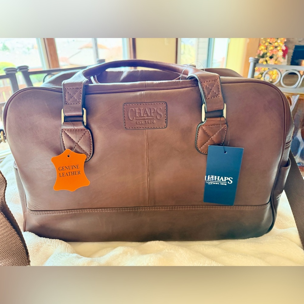 Chaps by Ralph Lauren - Dark Brown Leather Duffel Bag - NWT 18x12x8 unisex